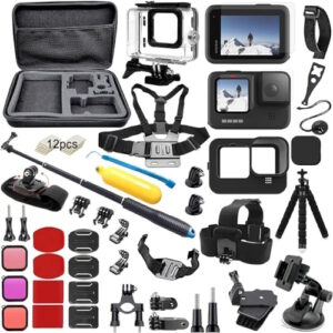 BMUUPY Kit di accessori compatibile con GoPro Hero 12 11/Hero 10 9 Black Action Camera Set Custodia impermeabile in protettiva ventosa supporto per bicicletta filtro subacqueo compatibile con GoPro12