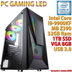 Computer Gaming Assemblato Vetro LED Intel Core i9-9900KF Z390 Ram 32GB SSD 1TB M.2 NMVe AMD RADEON RX570 8GB