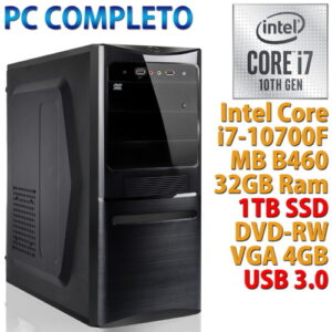 Computer Assemblato Intel Core i7-10700F B460 Ram 32GB SSD 1TB NVMe M.2 DVD-RW VGA 4GB USB 3.0