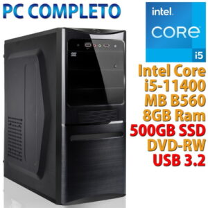 Computer Assemblato Intel Core i5-11400 B560 Ram 8GB SSD 500GB NVMe M.2 DVD-RW USB 3.2