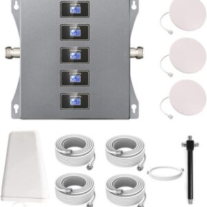 KKBSTR Amplificatore Segnale Cellulare 5 Bande 800/900/1800/2100/2600MHz, Ripetitore Segnale Cellulare 2G 3G 4G LTE, Tre Antenne Interne