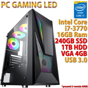Computer Gaming Assemblato Vetro LED Intel Core i7-3770 Ram 16GB SSD 240GB Hard Disk 1TB VGA 4GB USB 3.0 HDMI