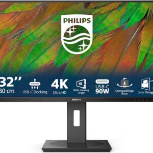 Philips 32B1U3900 - Monitor UHD da 32 pollici, altezza regolabile, altoparlanti (3840x2160, 60 Hz, HDMI, DisplayPort, USB-C (90W PD), Hub USB, RJ45) nero