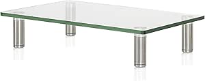 FITUEYES Supporto Monitor Supporto per Monitor in Vetro Temperato, Altezza Regolabile 38.5 x 24 x 7.5cm (Chiaro) DT103801GC